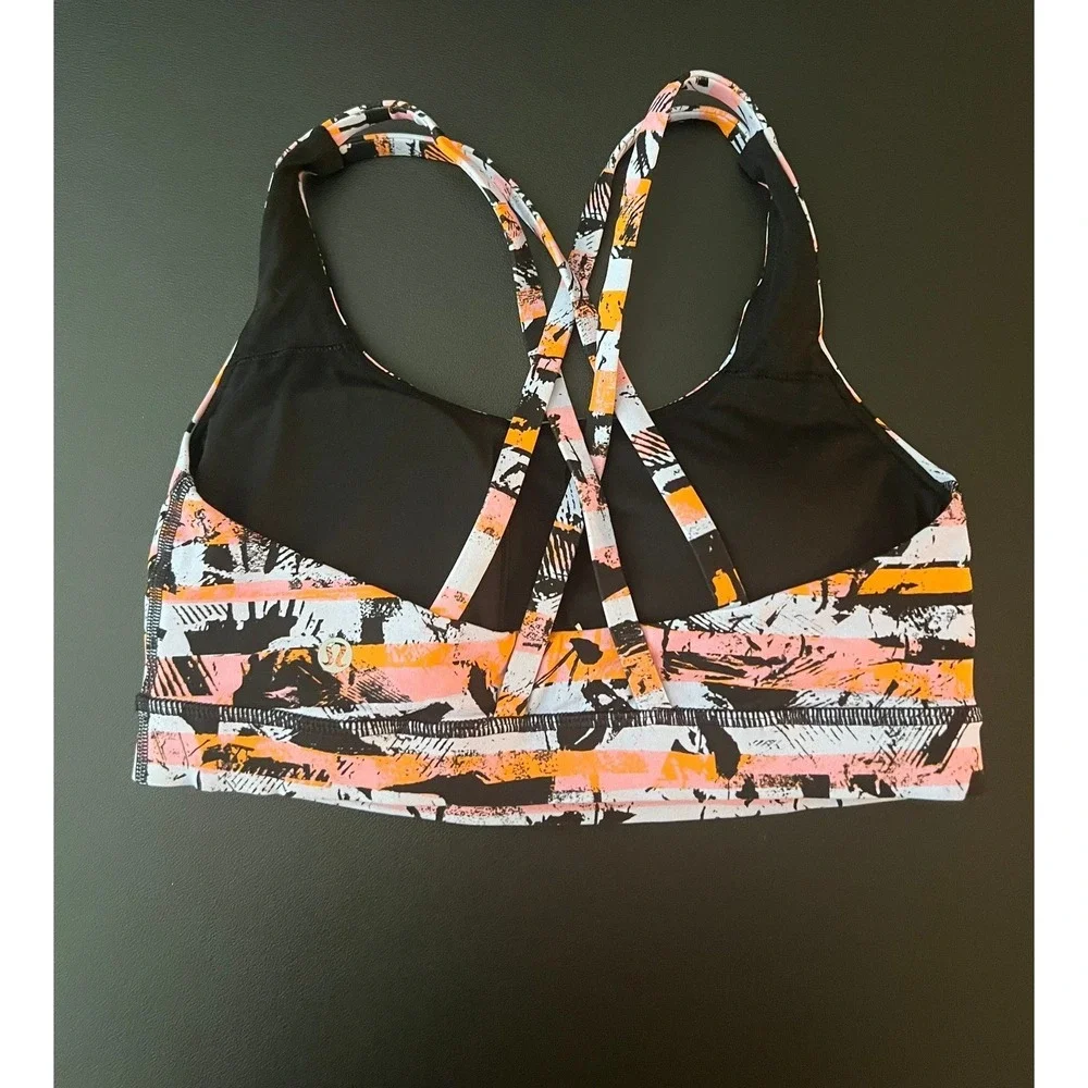 Lululemon Energy Bra Size 6 Pink Orange Abstract Brushstroke Strappy (1065)
